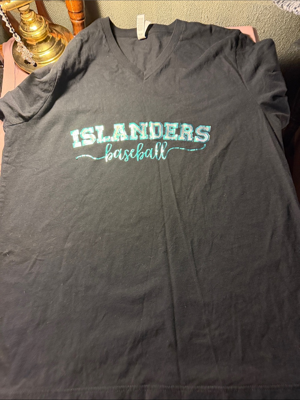 Bella Canvas Black V-Neck Tee with Teal 'Islanders Baseball' Print